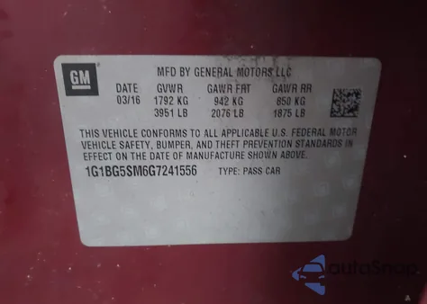 2016 Chevrolet Cruze Premier Auto from USA, damaged, VIN 1G1BG5SM6G7241556